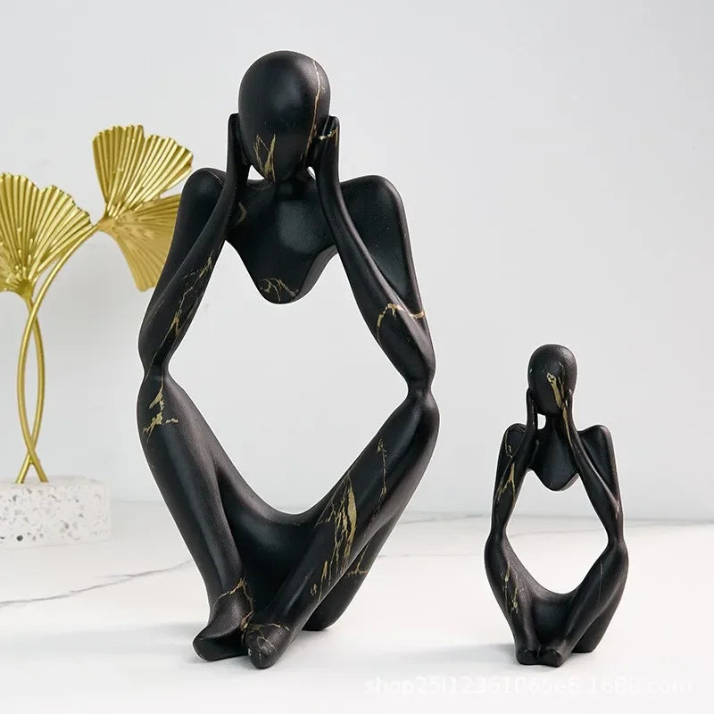 Resin Thinker Statue Art Abstract Sculpture - Black Thinker Right