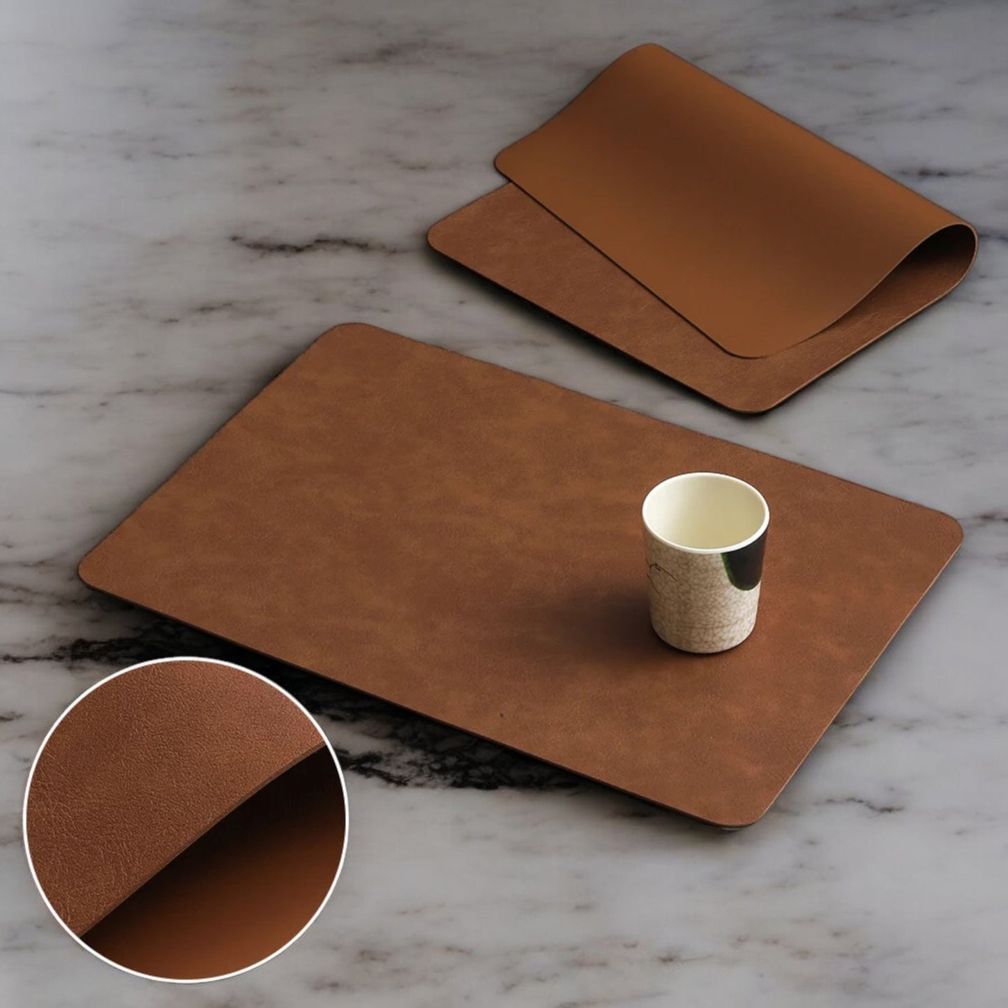 Heat Resistant Leather Placemat - Red Brown
