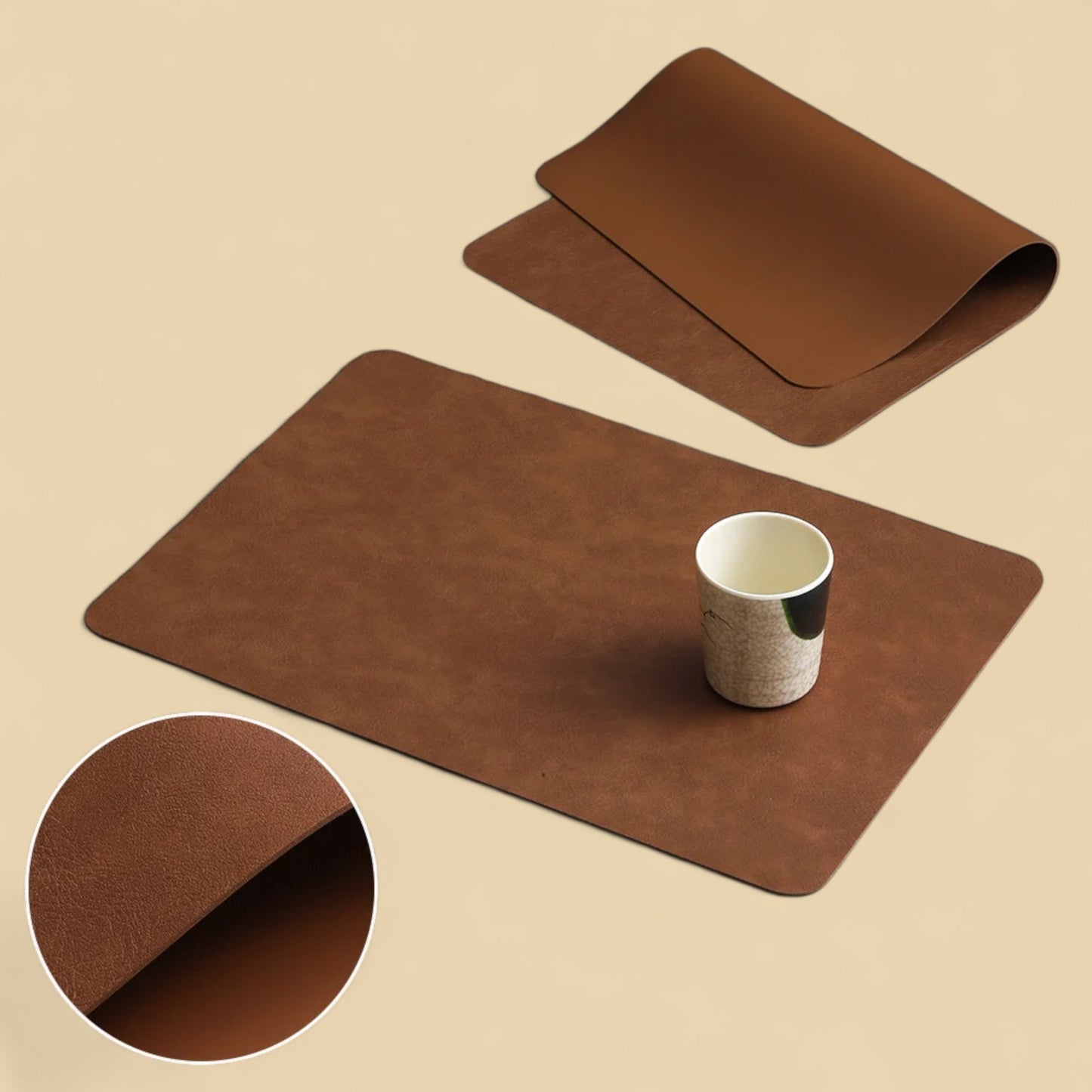 Heat Resistant Leather Placemat - Red Brown