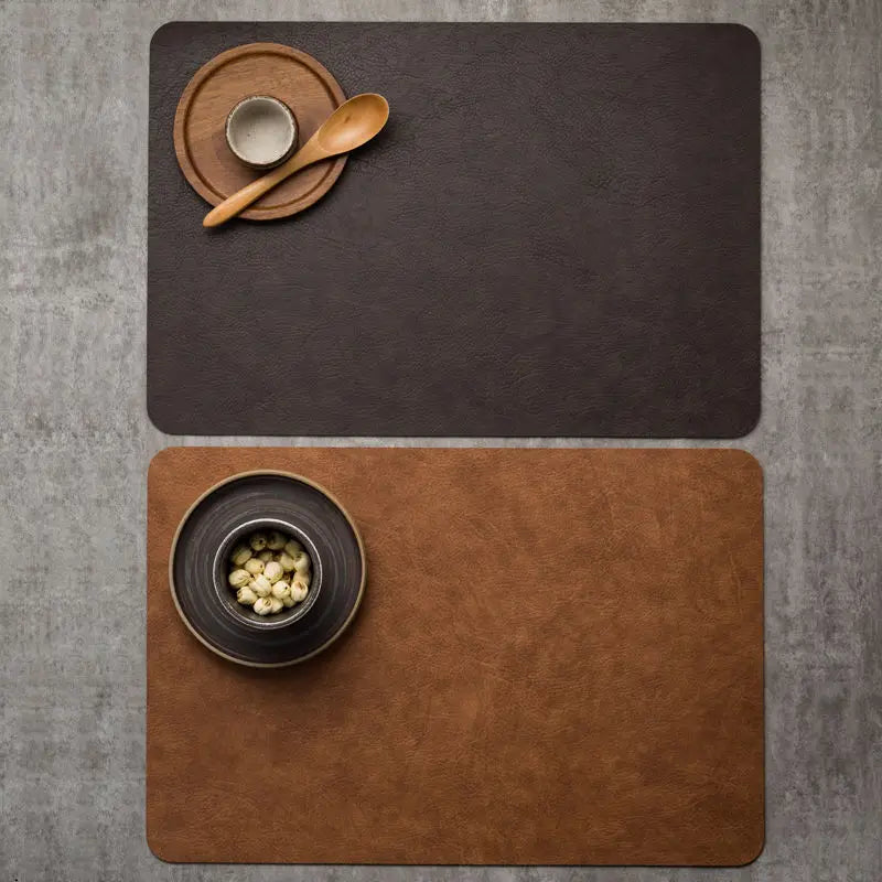 Heat Resistant Leather Placemat - Red Brown