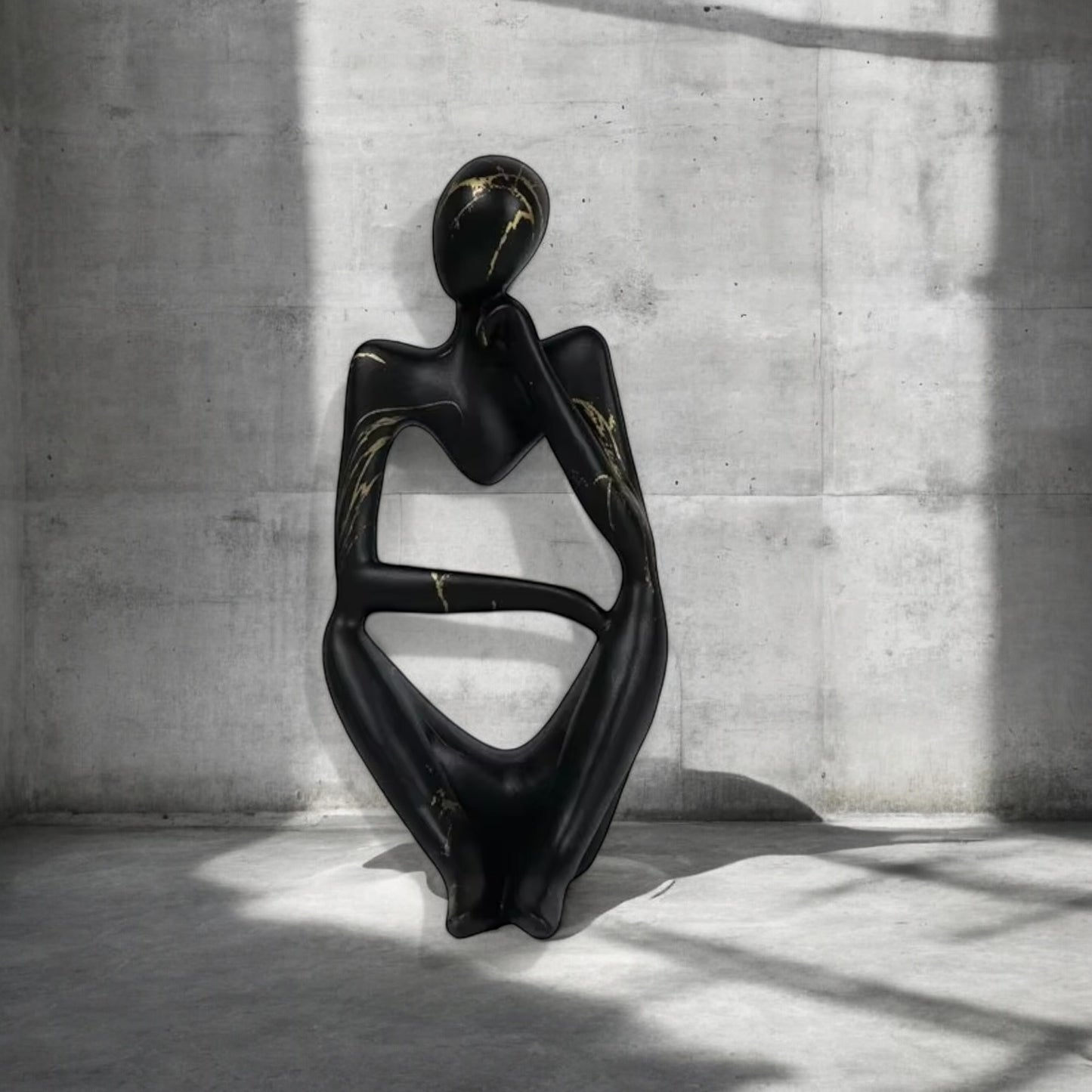 Resin Thinker Statue Art Abstract Sculpture - Black Thinker Right