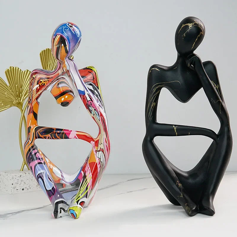 Resin Thinker Statue Art Abstract Sculpture - Black Thinker Right