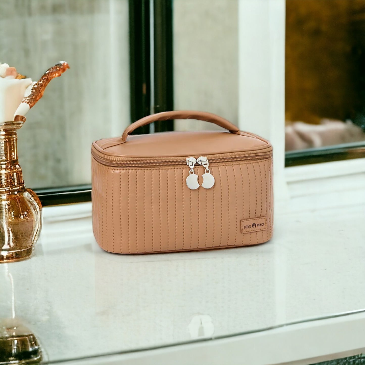 ChicStash Waterproof Leather Makeup Bag - Coffee
