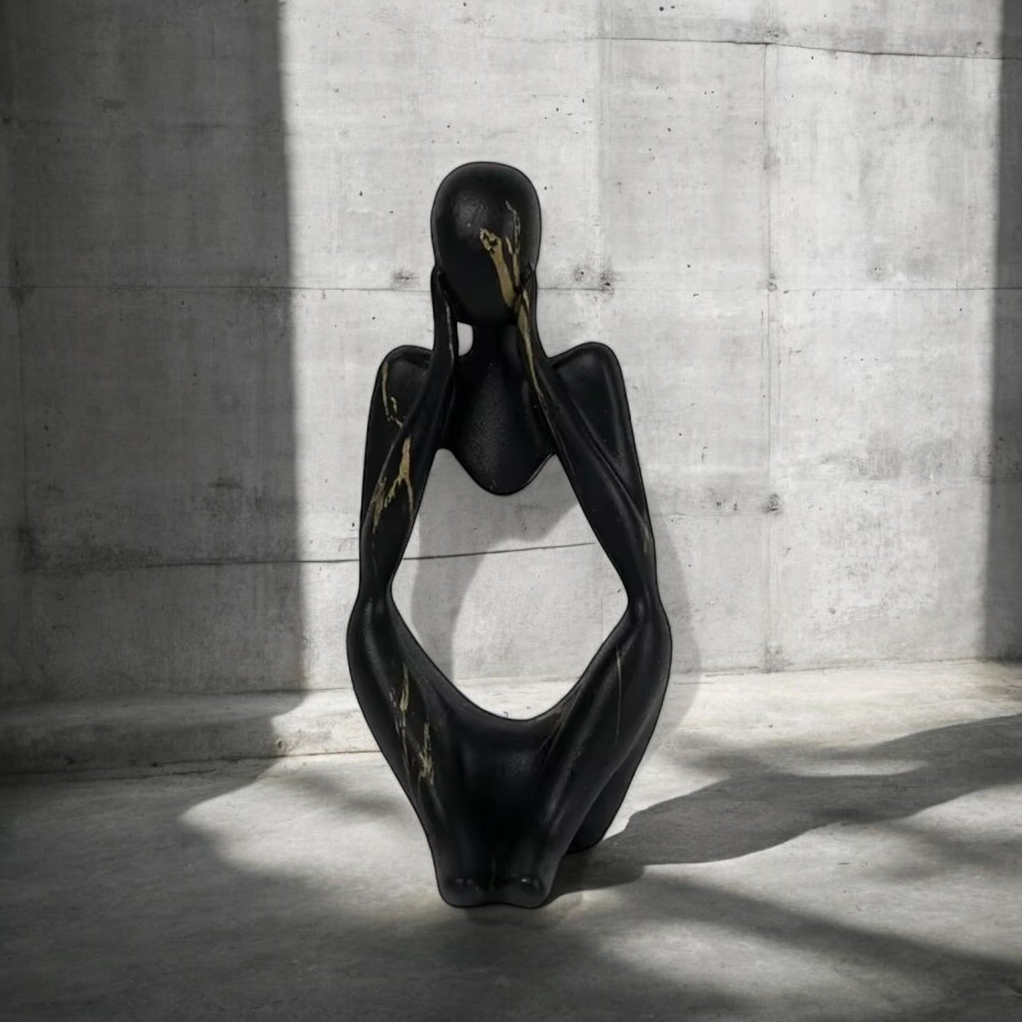 Resin Thinker Statue Art Abstract Sculpture - Black Thinker Middle