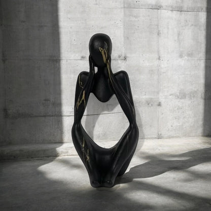 Resin Thinker Statue Art Abstract Sculpture - Black Thinker Middle