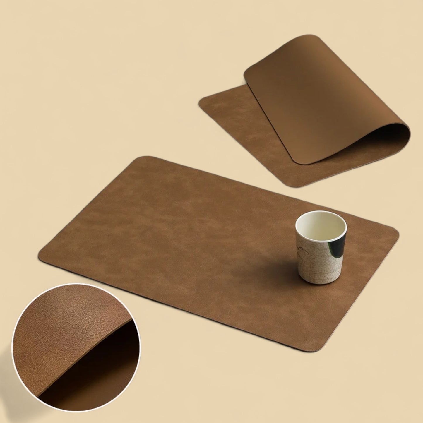Heat Resistant Leather Placemat - Brown