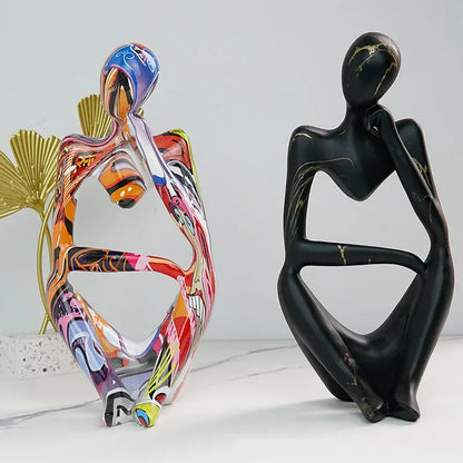 Resin Thinker Statue Art Abstract Sculpture - Black Thinker Right